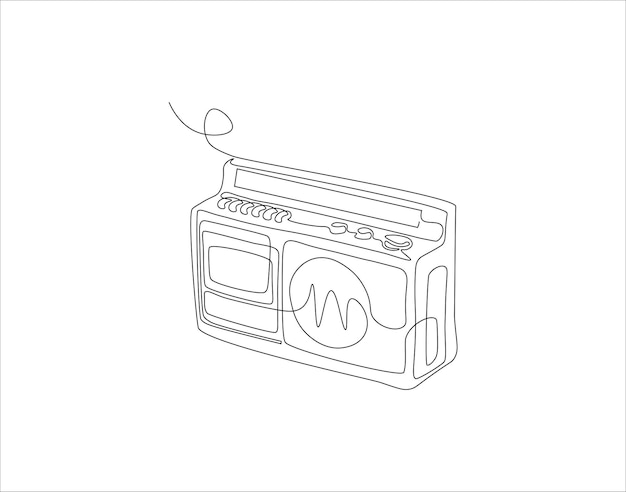 Dibujo de línea continua de cinta de radio analógica anticuada Una línea de cinta de Radio cinta de radio arte de línea continua contorno editable