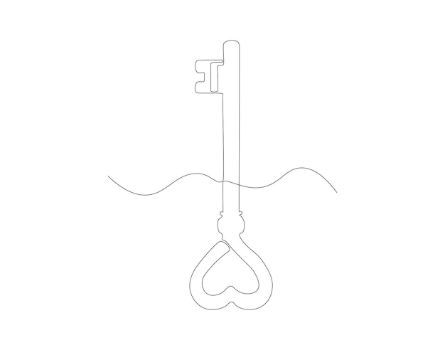 Dibujo de línea continua de la clave Una línea de la clave Arte de línea contínua de la clave Contorno editable