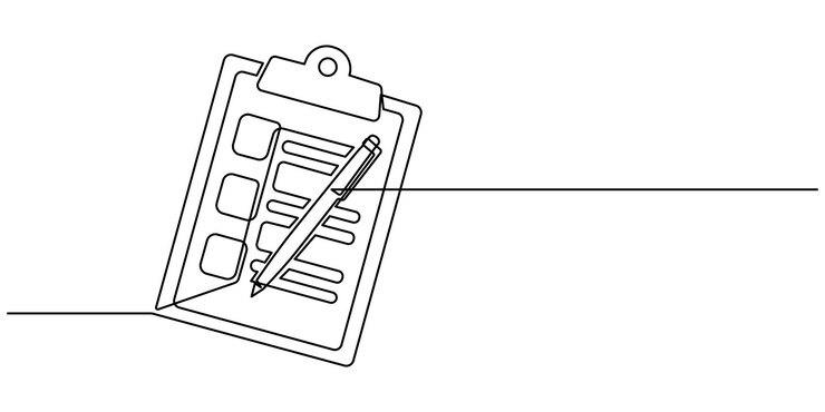 Vector un dibujo de línea continua de clipboard con lista de comprobación y pluma lista de tareas con tics y concepto