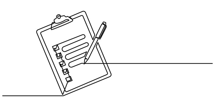 Vector un dibujo de línea continua de clipboard con lista de comprobación y pluma lista de tareas con tics y concepto