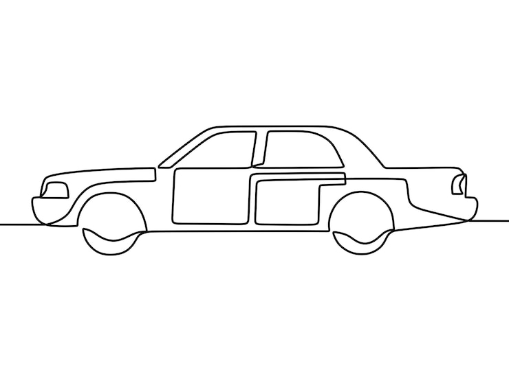 Vector dibujo de línea continua en el coche
