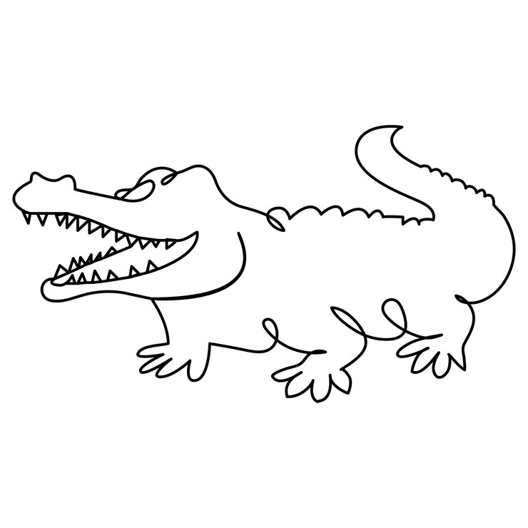 Vector dibujo de una línea continua de cocodrilo de la ilustración vectorial de contorno