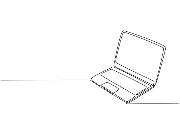 Vector un dibujo de línea continua de una computadora portátil delgada para apoyar a las empresas computadora portátil para trabajar