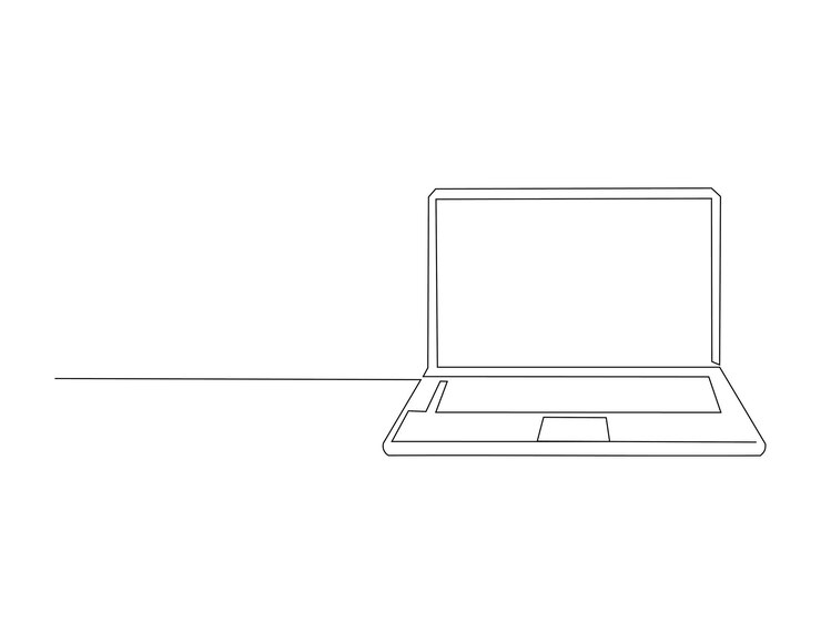 Vector dibujo de línea continua de computadora portátil una línea de portátil gadget portátil arte de línea continua edit