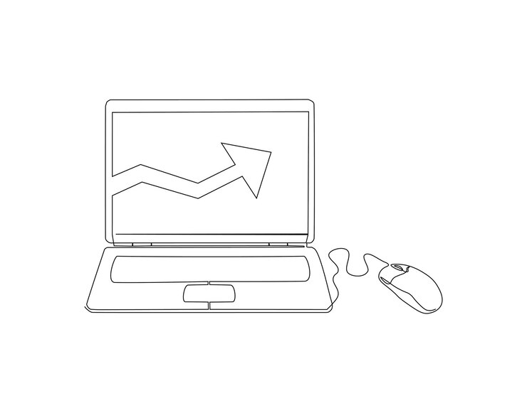 Vector dibujo de línea continua de computadora portátil una línea de portátil gadget portátil arte de línea continua edit