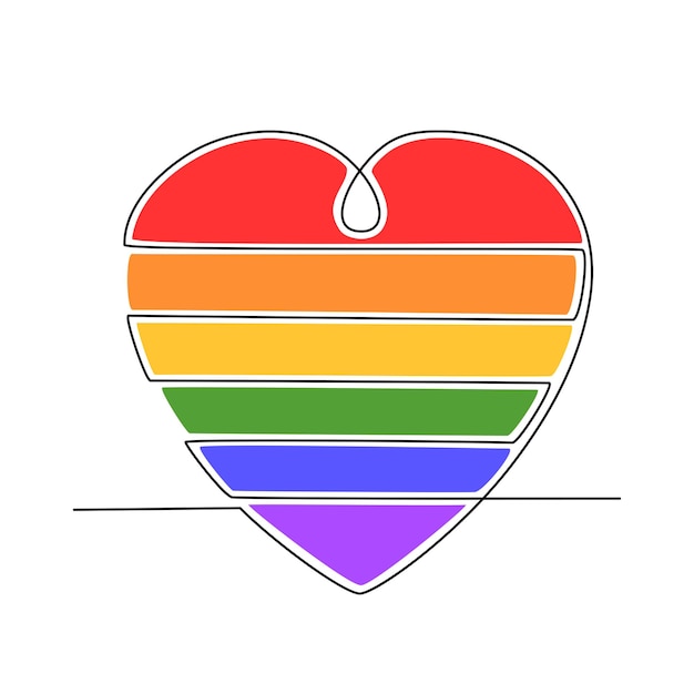 Dibujo de línea continua del concepto de amor del corazón LGBT Ilustración vectorial