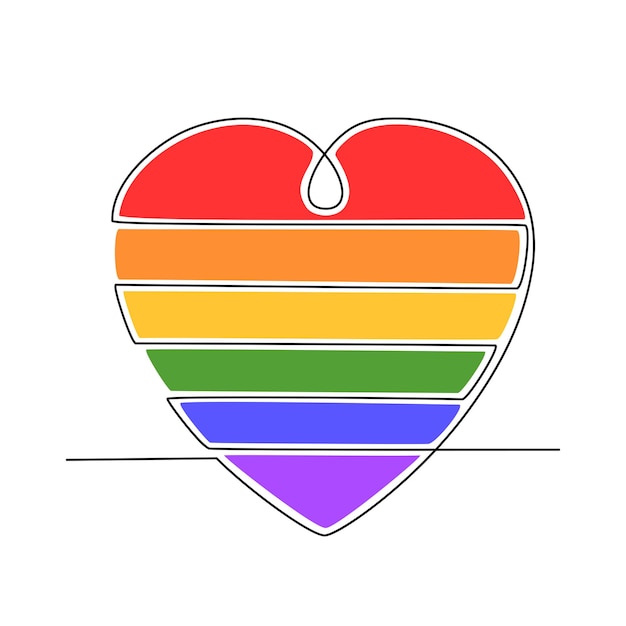 Dibujo de línea continua del concepto de amor del corazón lgbt ilustración vectorial