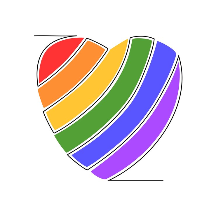 Vector dibujo de línea continua del concepto de amor del corazón lgbt ilustración vectorial