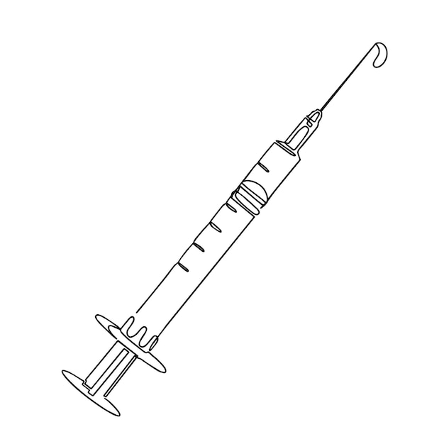 Dibujo de línea continua del concepto de atención médica de la salud Ilustración vectorial del icono de la jeringa de una sola línea