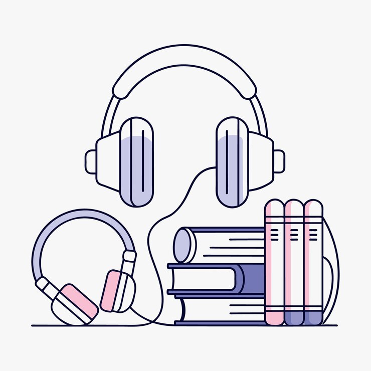 Vector un dibujo de línea continua del concepto de audiolibro