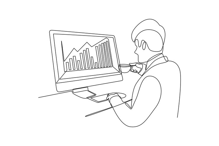 Vector un dibujo de línea continua del concepto de auditoría de las métricas de referencia del análisis del rendimiento empresarial