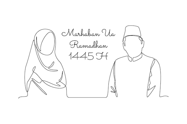 Un dibujo de línea continua del concepto de bienvenida al Ramadán Ilustración vectorial de Doodle
