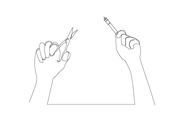 Un dibujo de línea continua del concepto de corte de cordón ilustración vectorial Doodle en estilo lineal simple