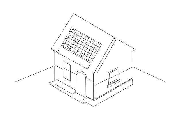 Un dibujo de línea continua del concepto de energía solar Ilustración vectorial de Doodle en lineal simple