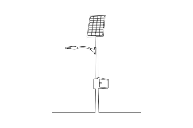 Un dibujo de línea continua del concepto de energía solar Ilustración vectorial de Doodle en lineal simple