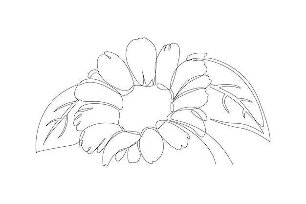 Un dibujo de línea continua del concepto de girasol y marco floral Ilustración de vector de Doodle en estilo lineal simple