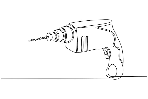 Dibujo de línea continua del concepto de herramientas de carpintería de la  máquina de perforación | Vector Premium