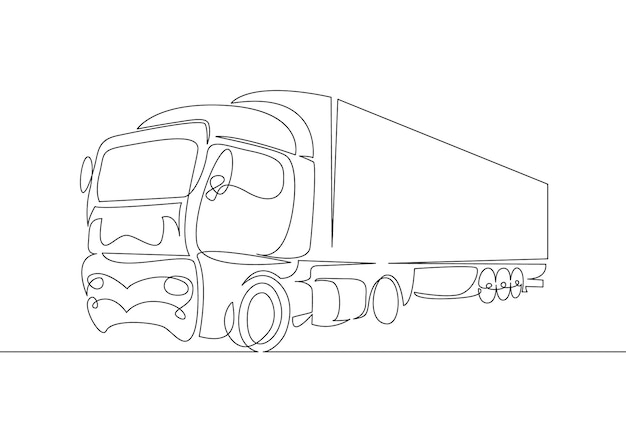 dibujo de línea continua del concepto simple de ilustración de vector de transporte de camioneta