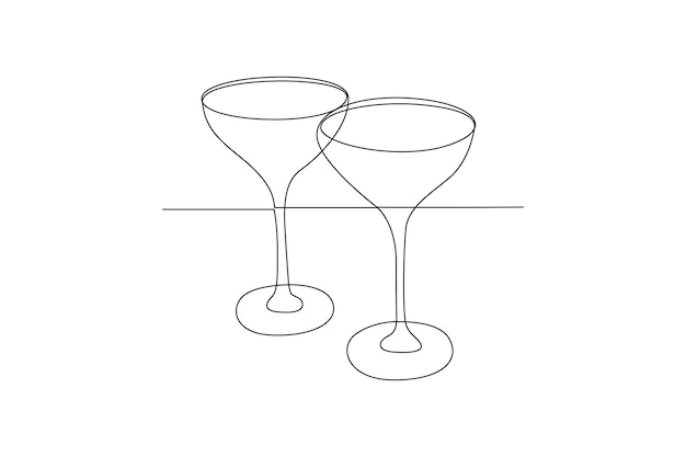 Un dibujo de línea continua del concepto de taza y placa Ilustración vectorial de Doodle en lineal simple