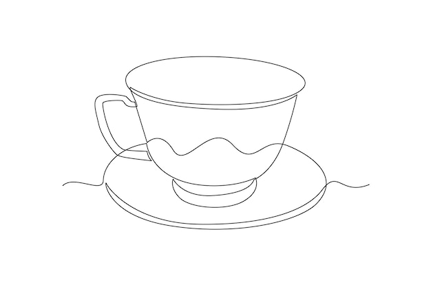 Un dibujo de línea continua del concepto de taza y placa Ilustración vectorial de Doodle en lineal simple