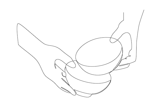 Un dibujo de línea continua del concepto de taza y placa Ilustración vectorial de Doodle en lineal simple