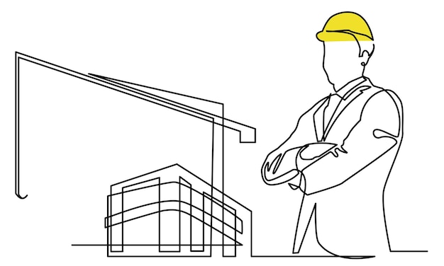 dibujo de línea continua de construcción de edificios de ingeniería civil