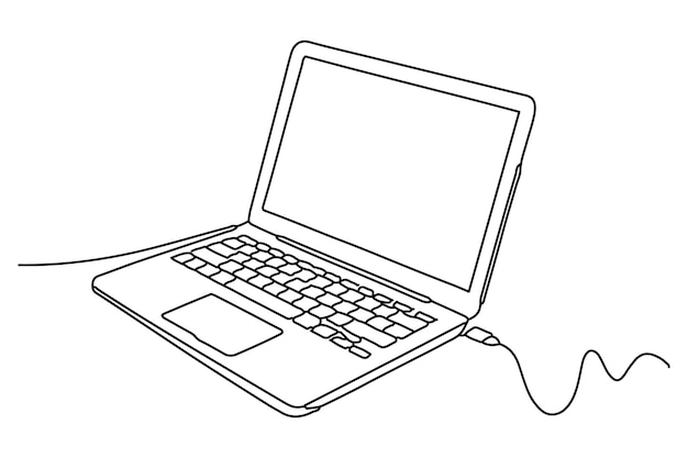 Dibujo de línea continua del contorno de la computadora portátil Ilustración vectorial