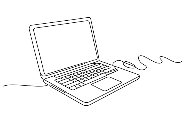 Dibujo de línea continua del contorno de la computadora portátil Ilustración vectorial