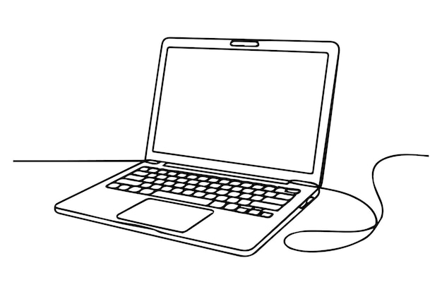 Dibujo de línea continua del contorno de la computadora portátil Ilustración vectorial