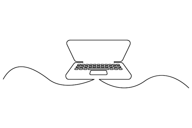 Dibujo de línea continua del contorno de la computadora portátil Ilustración vectorial