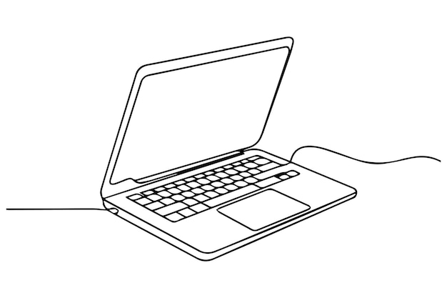 Dibujo de línea continua del contorno de la computadora portátil Ilustración vectorial