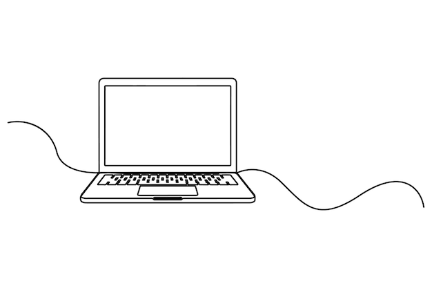 Dibujo de línea continua del contorno de la computadora portátil Ilustración vectorial