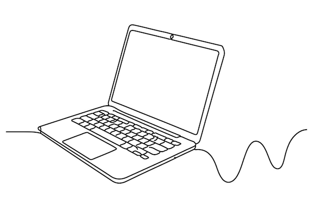 Dibujo de línea continua del contorno de la computadora portátil Ilustración vectorial