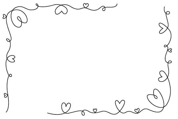 Dibujo de línea continua Corazón y amor dibujado a mano con marco rectangular para el evento e ilustración de la celebración de San Valentín