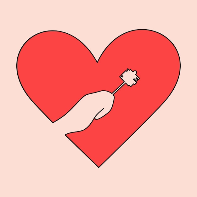 Dibujo de línea continua Corazón y clave Concepto de encontrar soluciones en una relación de amor Valent