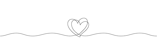 Un dibujo de línea continua de corazones de pareja y símbolo de amor Borde de rizo delgado y símbolo romántico en estilo lineal simple Trazo editable Ilustración de vector de Doodle moderno