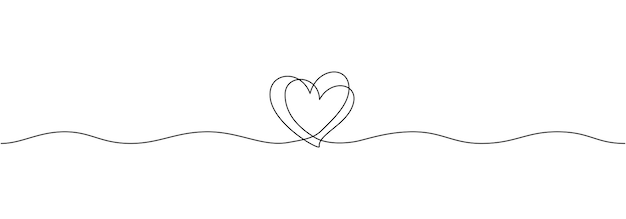 Un dibujo de línea continua de corazones de pareja y símbolo de amor borde de rizo delgado y símbolo romántico en estilo lineal simple trazo editable ilustración de vector de doodle moderno