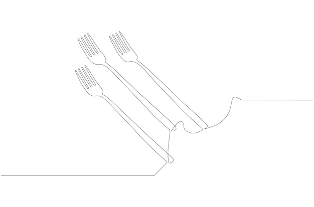 Dibujo de línea continua de cuchara tenedor aislado en vector de fondo blanco vector premium