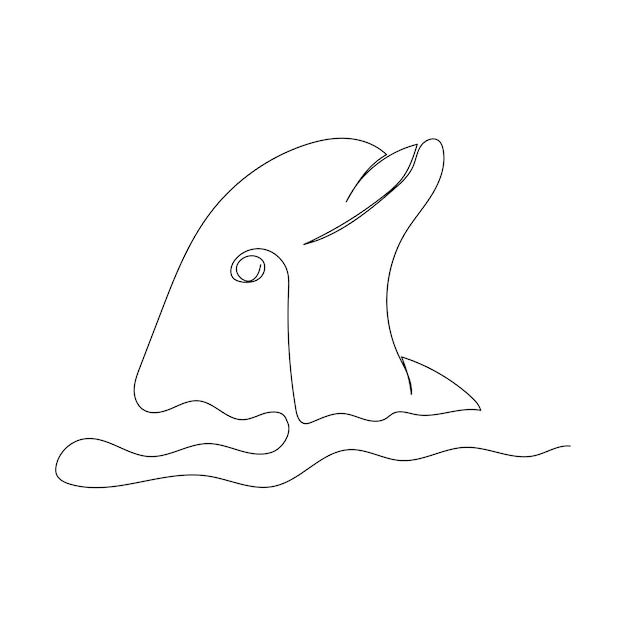 Dibujo de línea continua de delfines con el arte minimalista del océano.