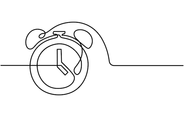 Un dibujo de línea continua de un despertador Reloj con flecha Un símbolo de línea continua delgada