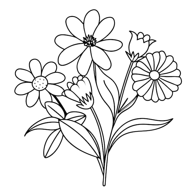 Dibujo de línea continua diseño floral ilustración vectorial de coloración