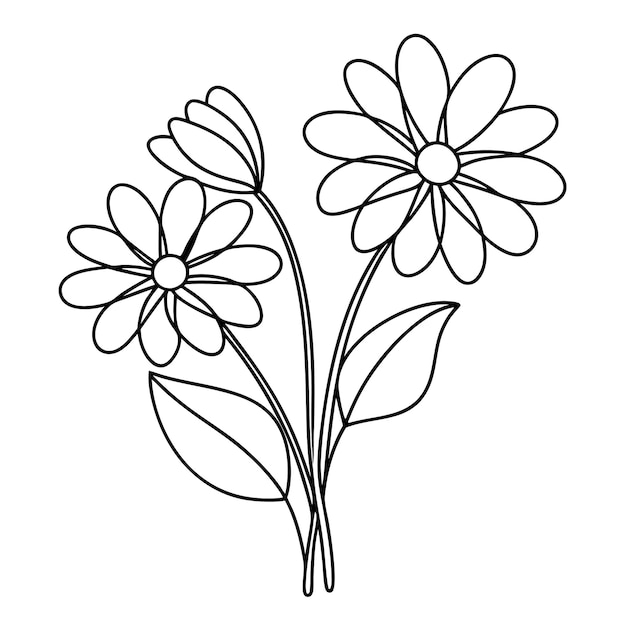 Dibujo de línea continua diseño floral ilustración vectorial de coloración
