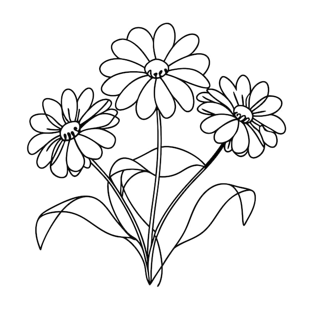 Dibujo de línea continua diseño floral ilustración vectorial de coloración
