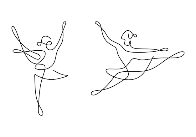 Dibujo de línea continua de dos bailarinas de ballet dos jóvenes hermosas bailarinas profesionales practican ballet juntas para actuar en un diseño minimalista concepto de deporte de danza ilustración vectorial