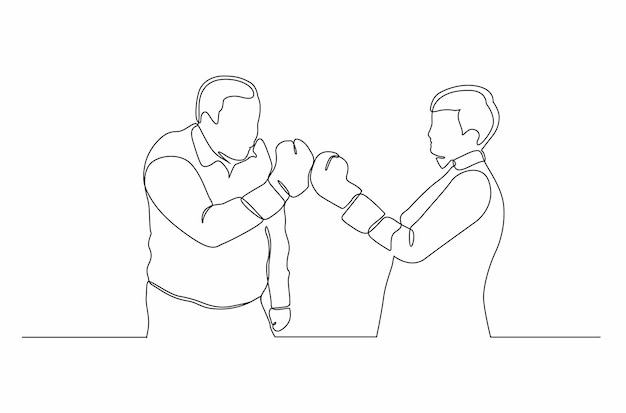 Dibujo de línea continua de dos hombres duelo ilustración vectorial de boxeo Vector Premium