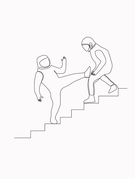 Un dibujo de línea continua de dos jóvenes luchando