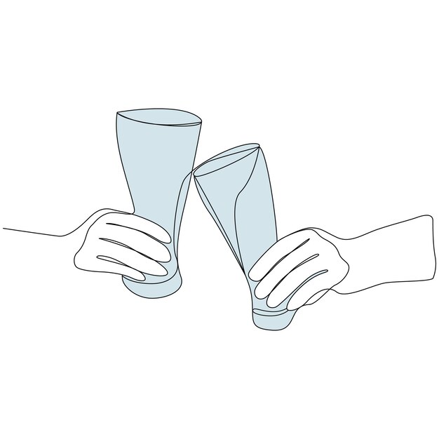 Dibujo de línea continua de dos manos sosteniendo la ilustración de vector de vaso de cerveza