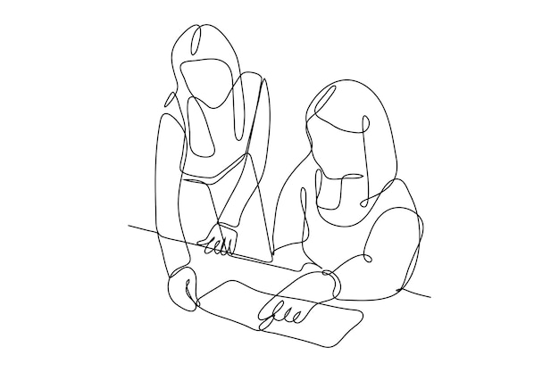 Un dibujo de línea continua de dos personas discutiendo la teoría Concepto minimalista de trabajo en equipo Concepto de negocio de resolución de problemas Ilustración de diseño gráfico vectorial de trabajo en equipo
