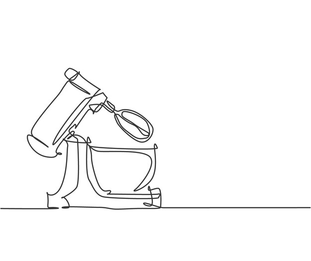 Un dibujo de línea continua de un electrodoméstico mezclador de pie para hacer un vector de diseño de masa de panadería