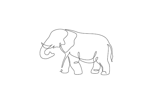 Un dibujo de línea continua del elefante gigante africano Vector de conservación del parque nacional de animales silvestres